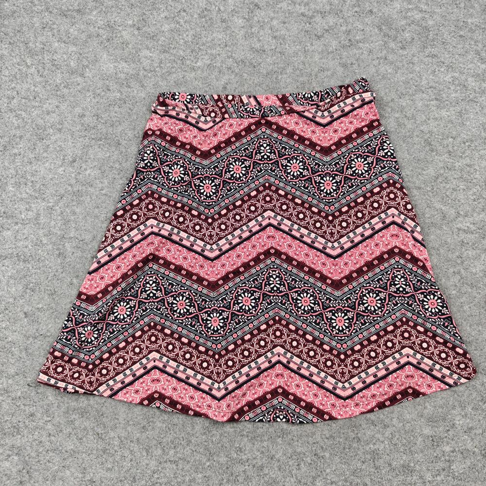 French Grey Skirt Womens Medium Pink A-Line Knee Length Floral Pull On